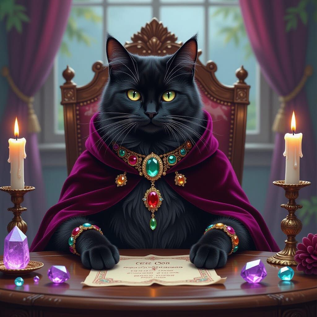 Mystical Cat Fortune Teller in Whimsical Style