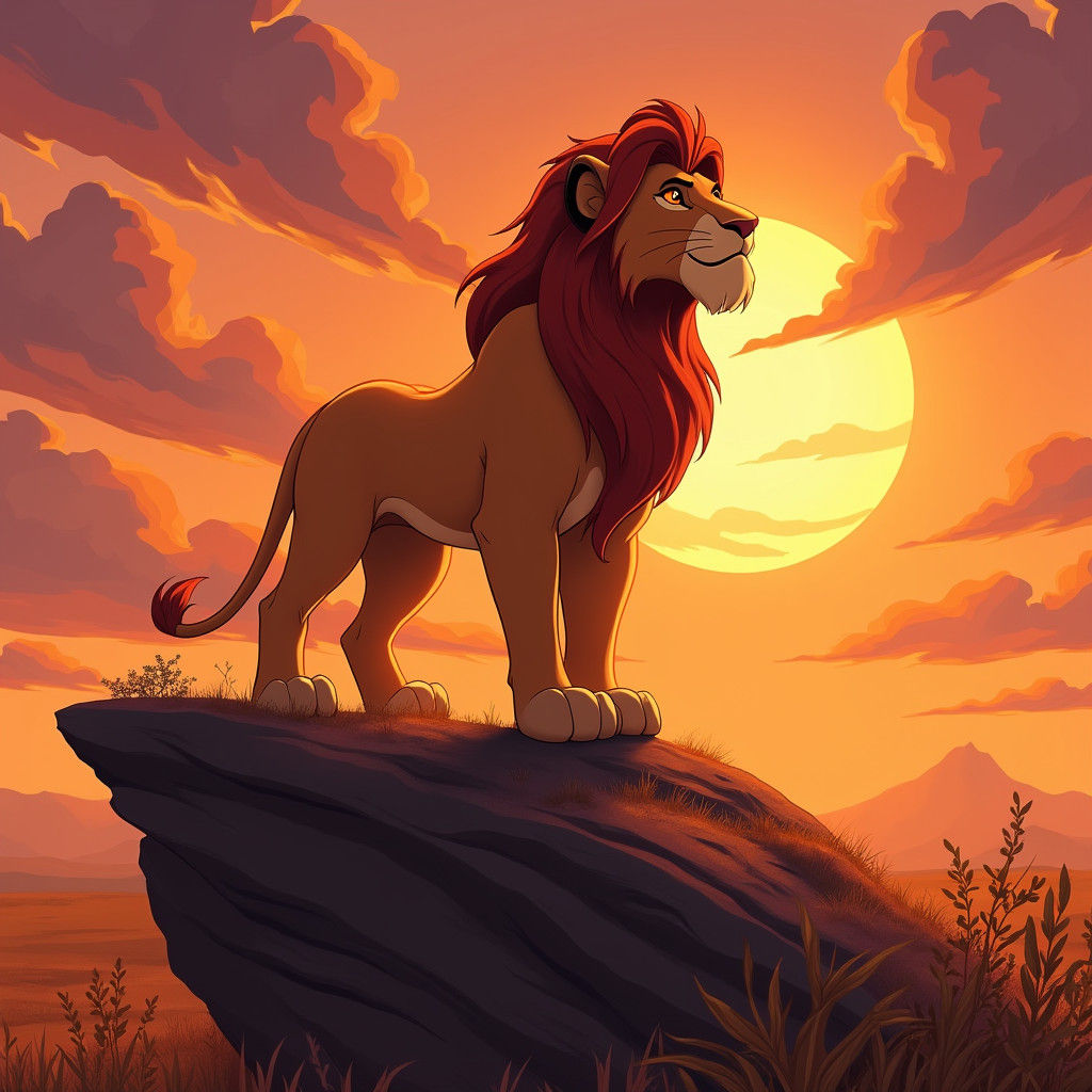 Regal Simba Defies Sunset in African Savannah Masterpiece