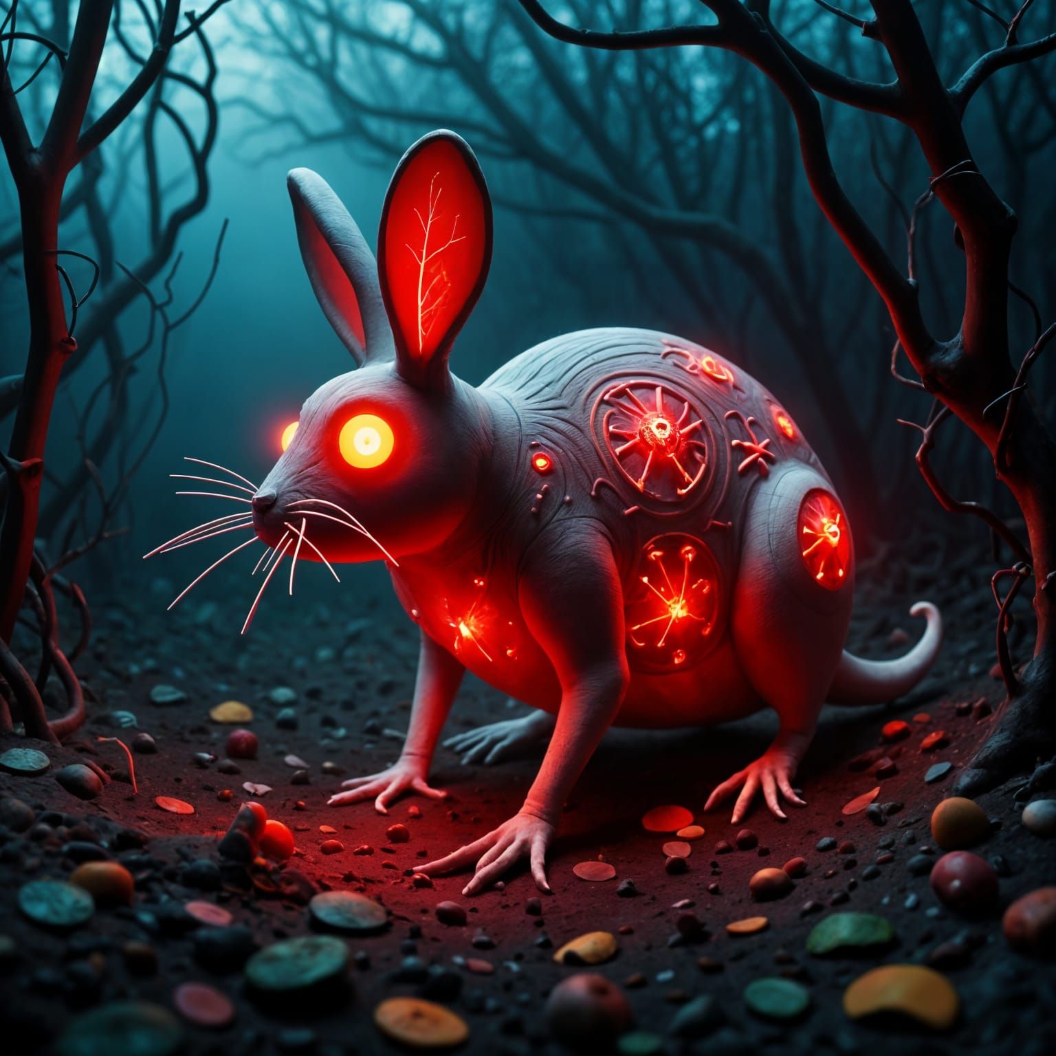 Creepy Vampire Rabbit in Macabre Forest