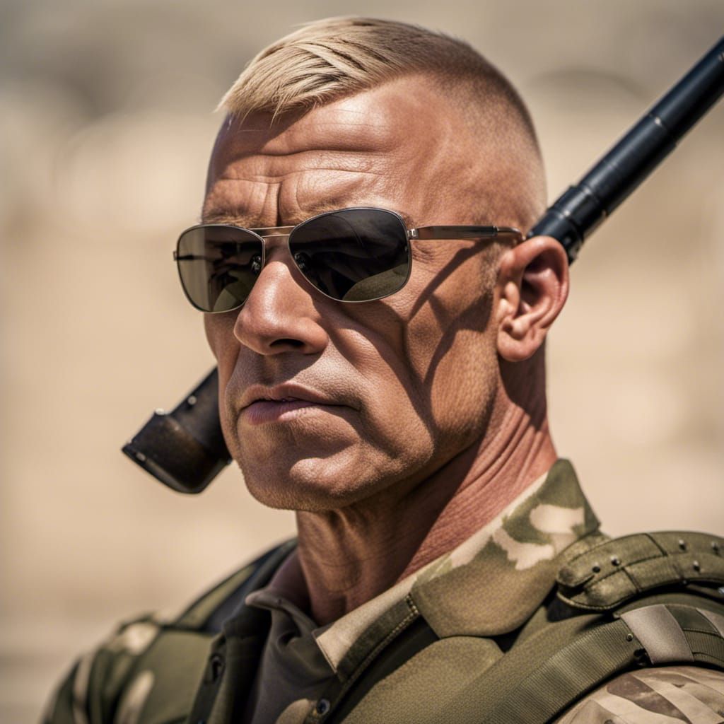 Rugged Bodybuilder Portrait in Military Uniform