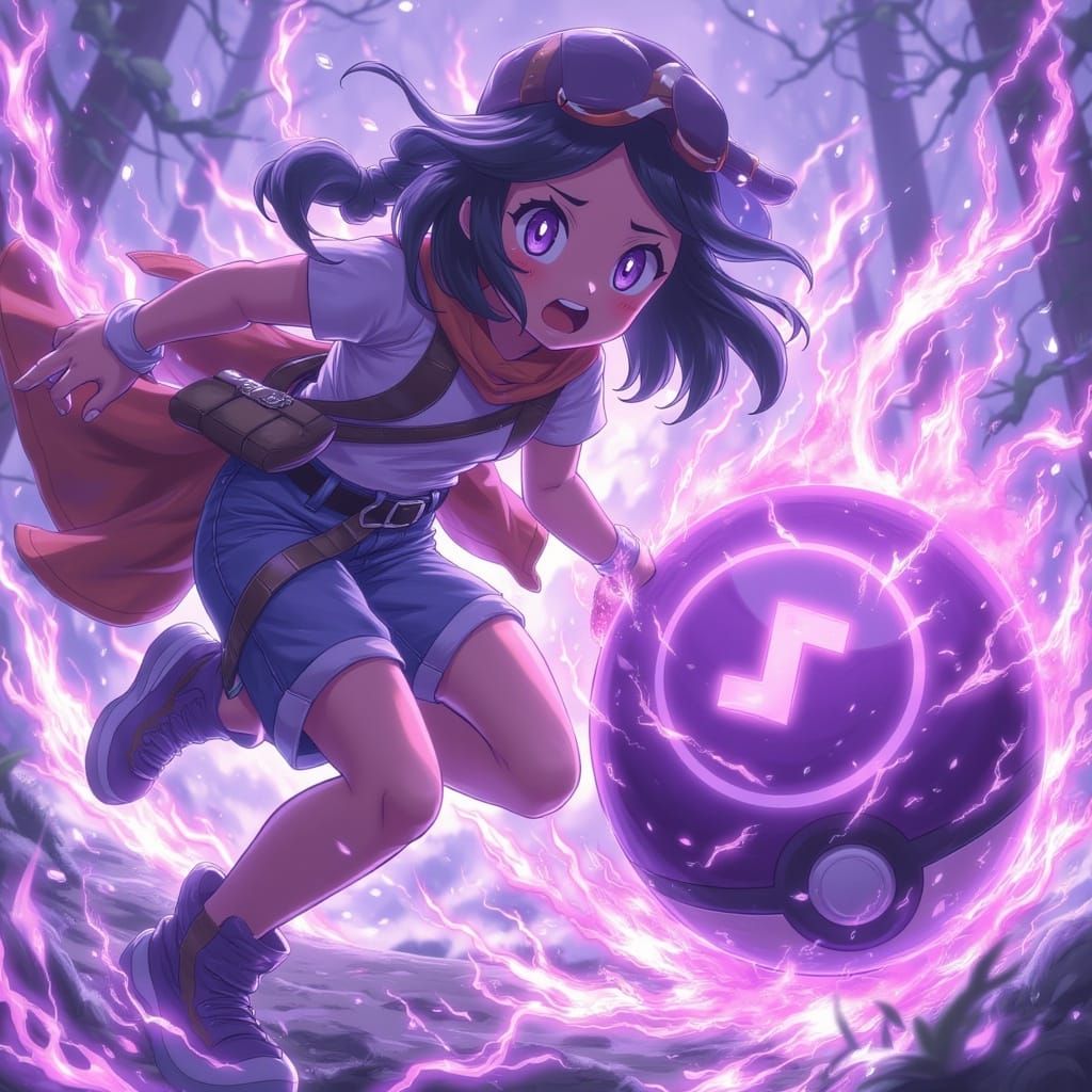 Pokemon Trainer Captured by Purple Slaveball in Anime Style