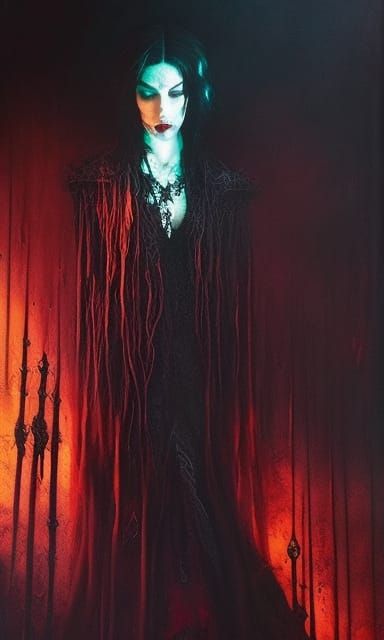 Fiendish Vampire Dhampir Portrait in Fluid Gouache Style