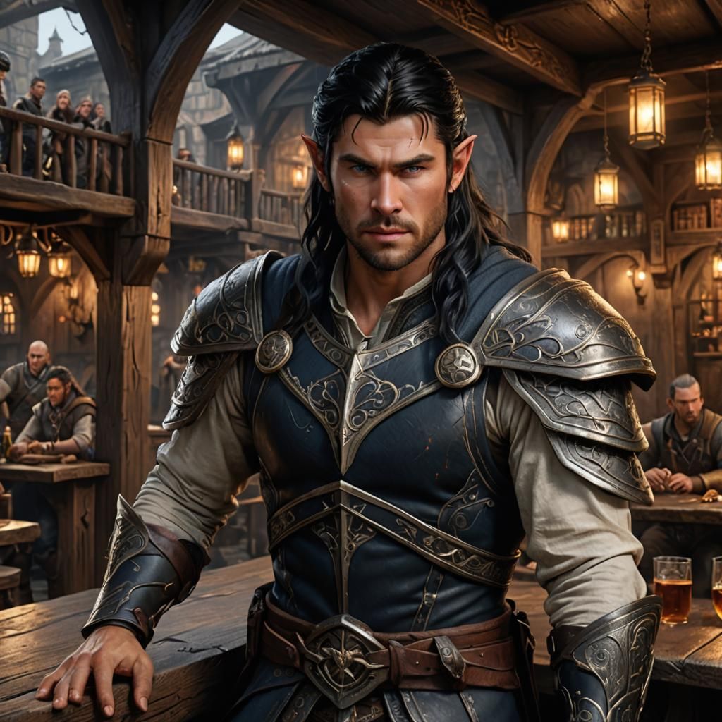 Elven Warrior in Tavern: Fantasy Concept Art