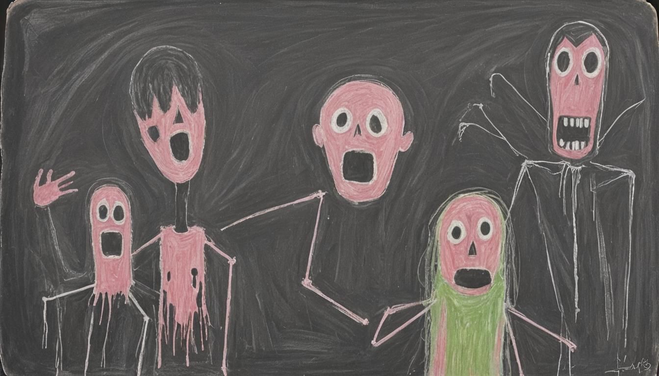 Eerie Mouthless Figures in Pastel Chalk Style