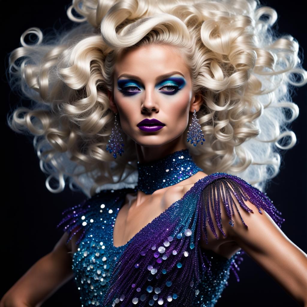 Platinum Blonde Model in Crystal Dress, Fashion Editorial