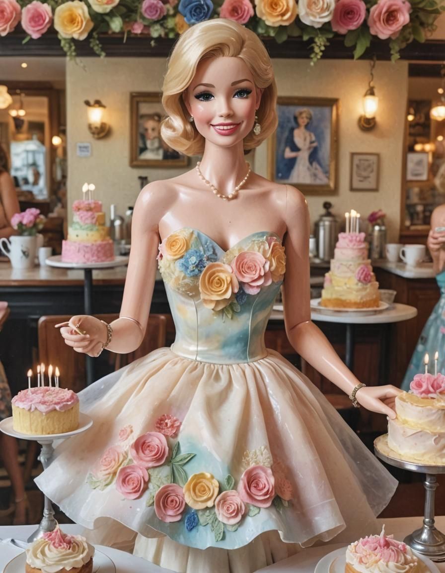 Cake Woman Celebrates Birthday in Watercolor Art