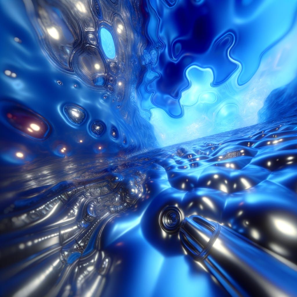 Ethereal Blue Odyssey in Cyberpunk Aesthetic