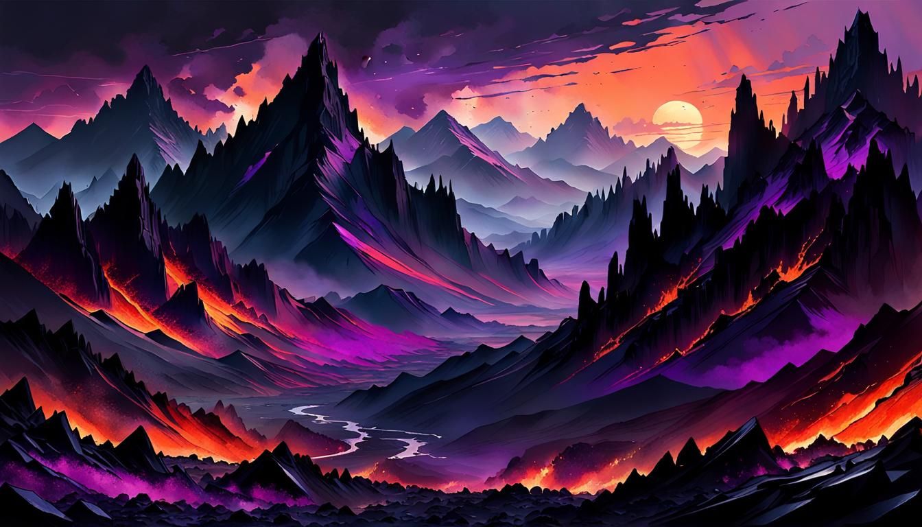 Basalt Mountains at Dusk in Cyberpunk Style