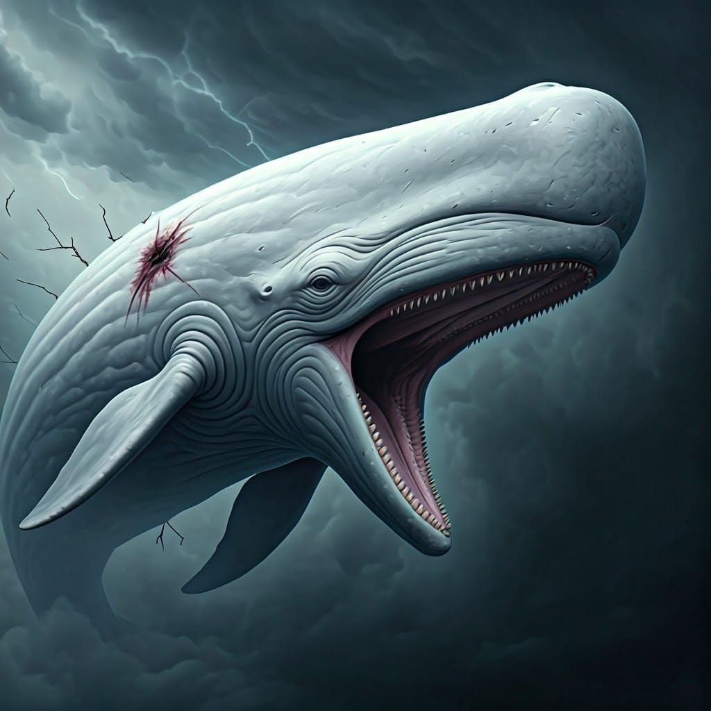 Gargantuan Albino Spermwhale Soars Through a Stormy Sky