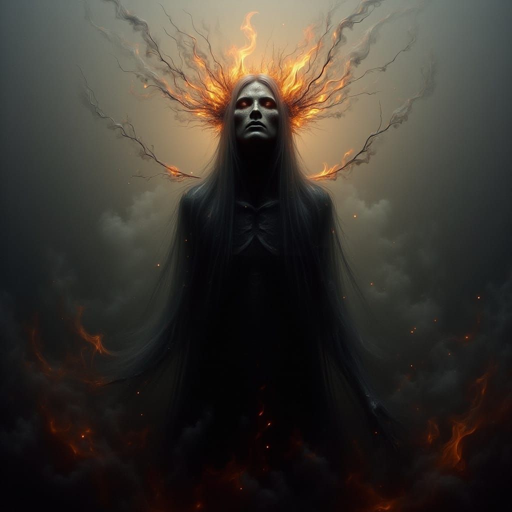 Figure Consumed by Shadows and Flames