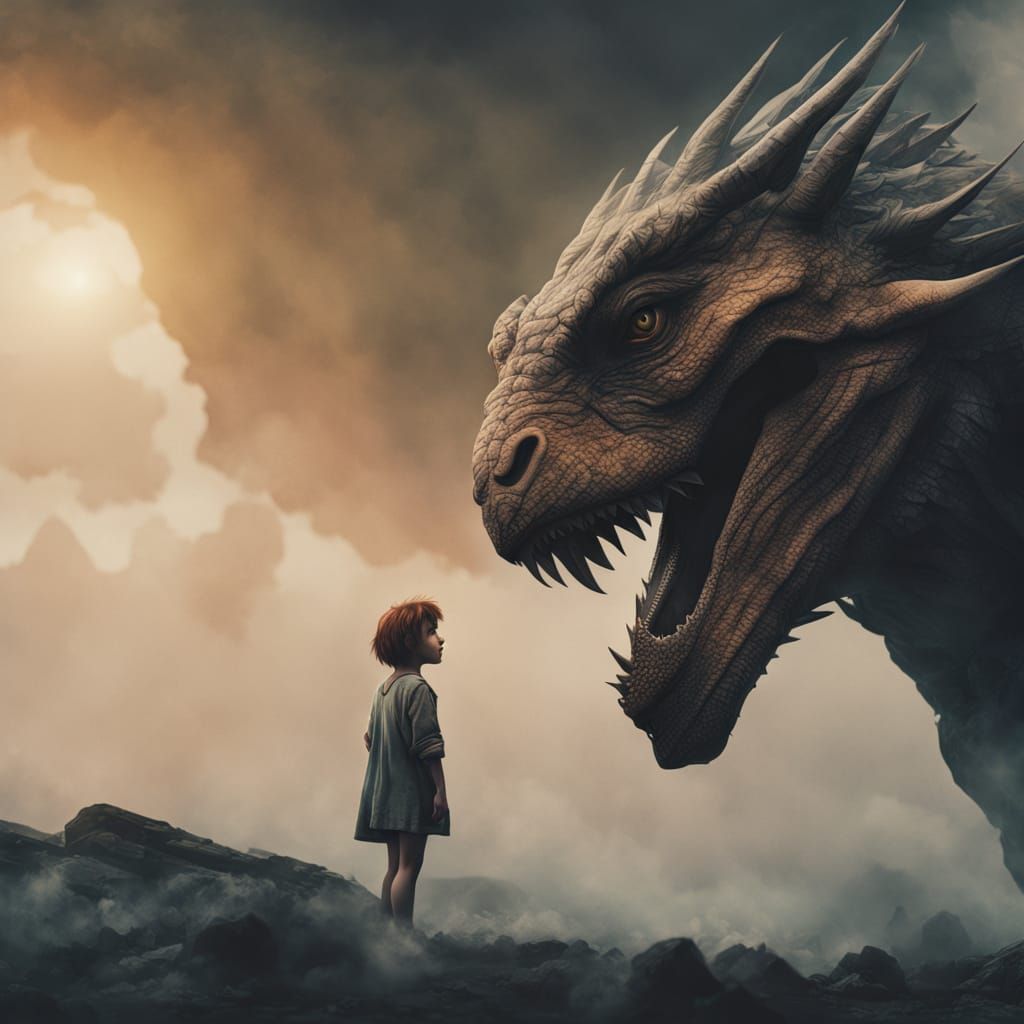 Tribal Girl and Dragon in Low-Poly Style