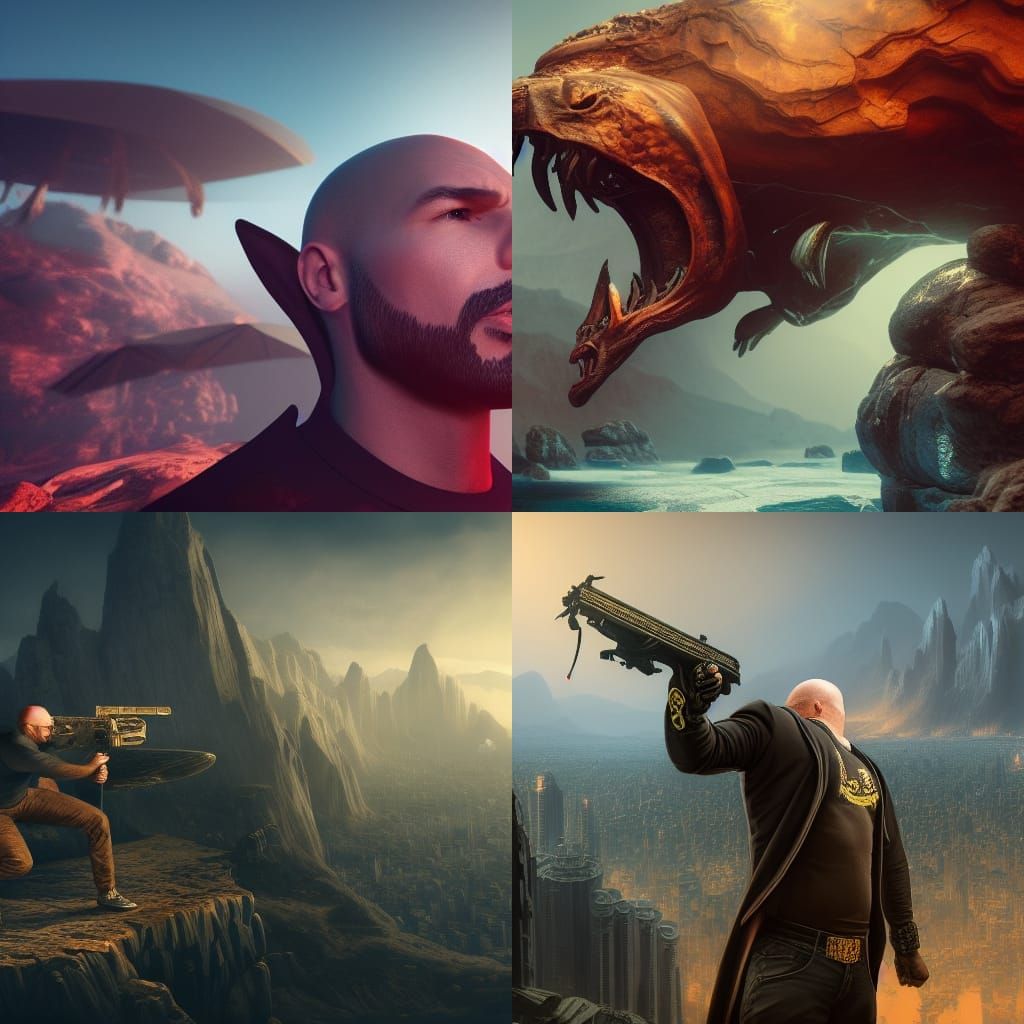 Andrew Tate and Pitbull: Detailed Matte Painting