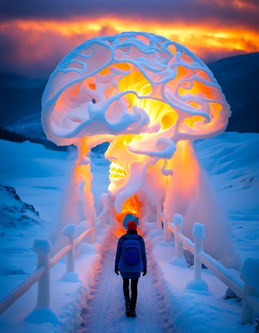Surreal Snowbound Scene of Breath and Belief