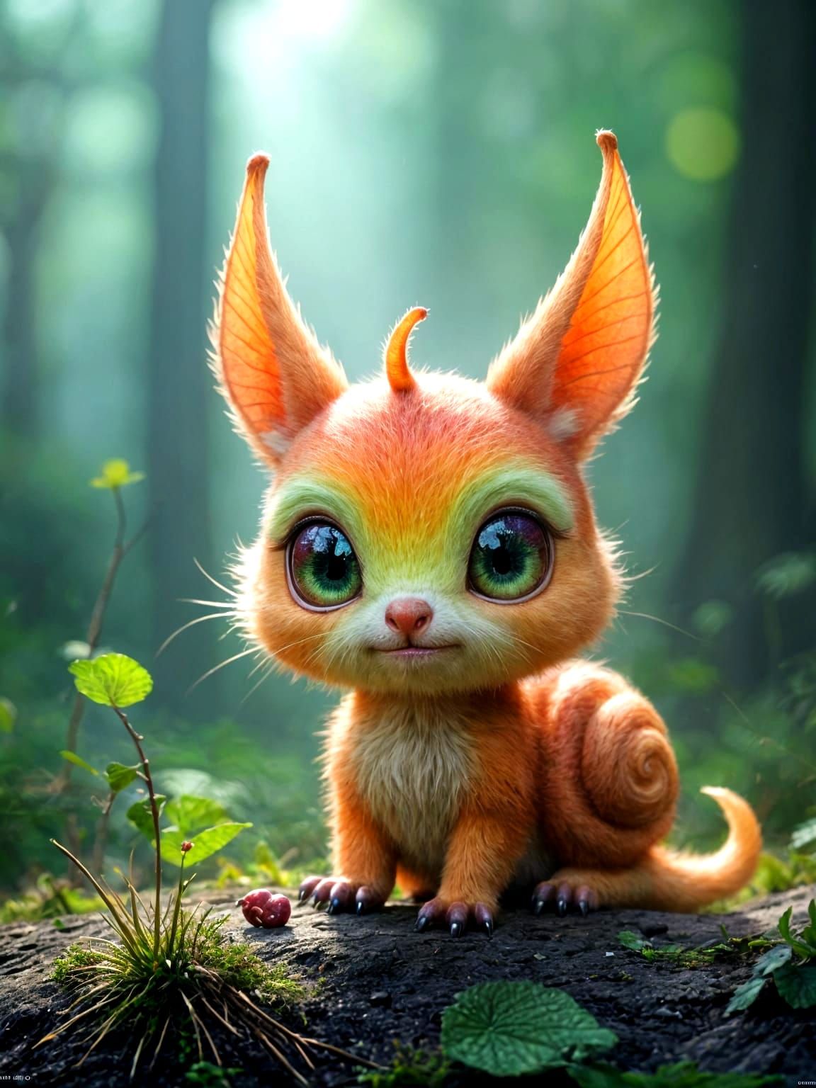 Chibi Apple Rainbow Snail-Cub in Fantasy Forest