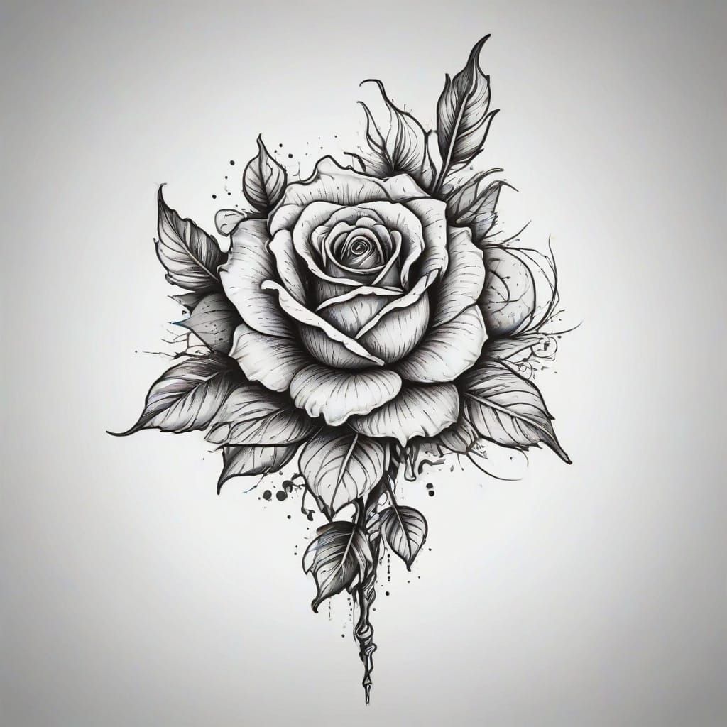 Gothic Rose Tattoo Flash Sheet Design