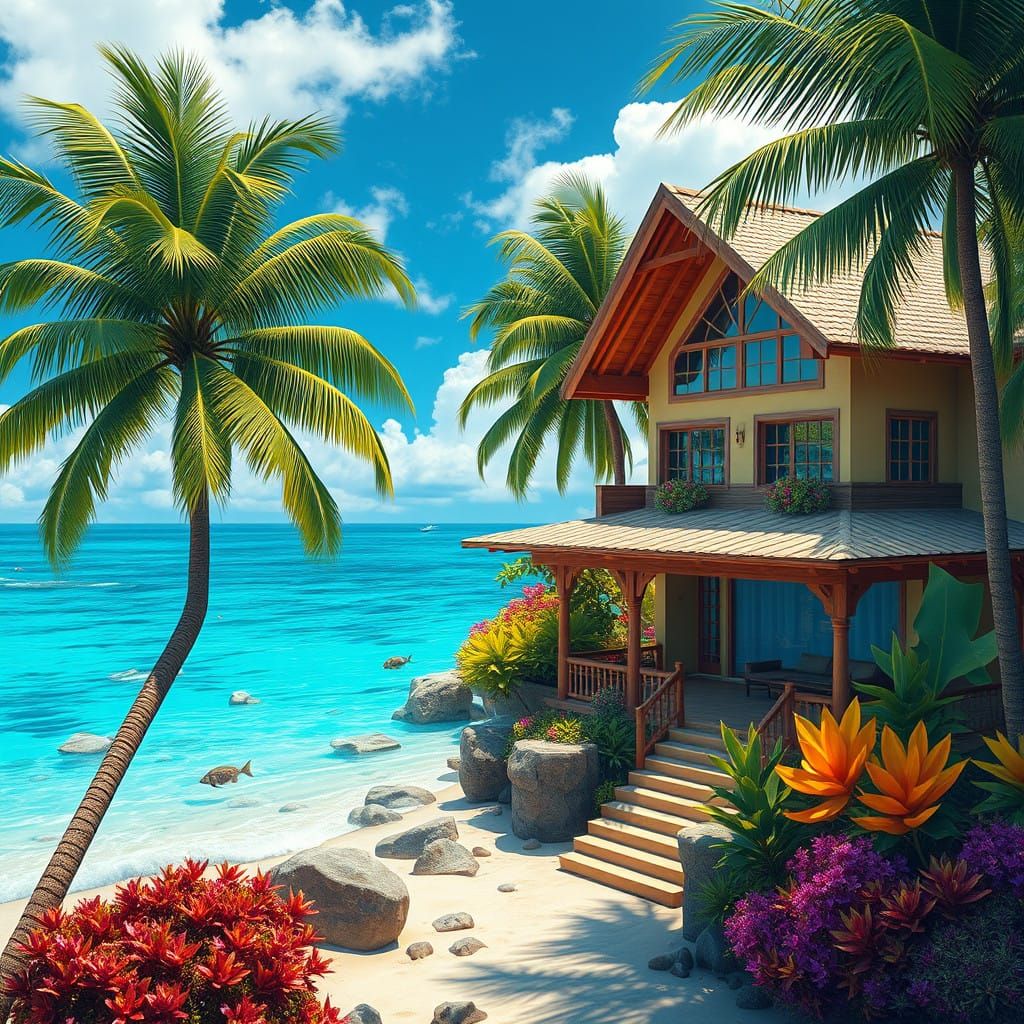 Exotic Hawaiian Beachside Villa Amidst Tropical Paradise