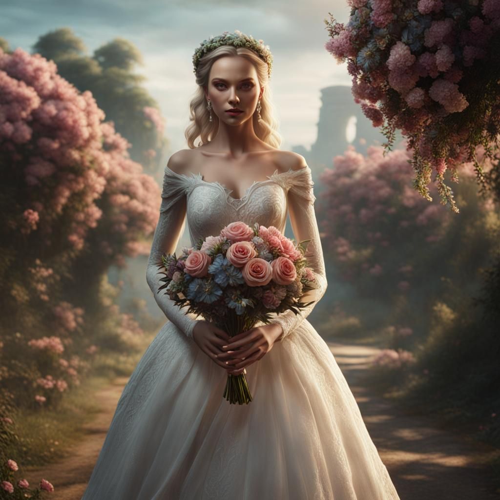 Pale Faced Bride on Shady Road, Detailed Matte Painting