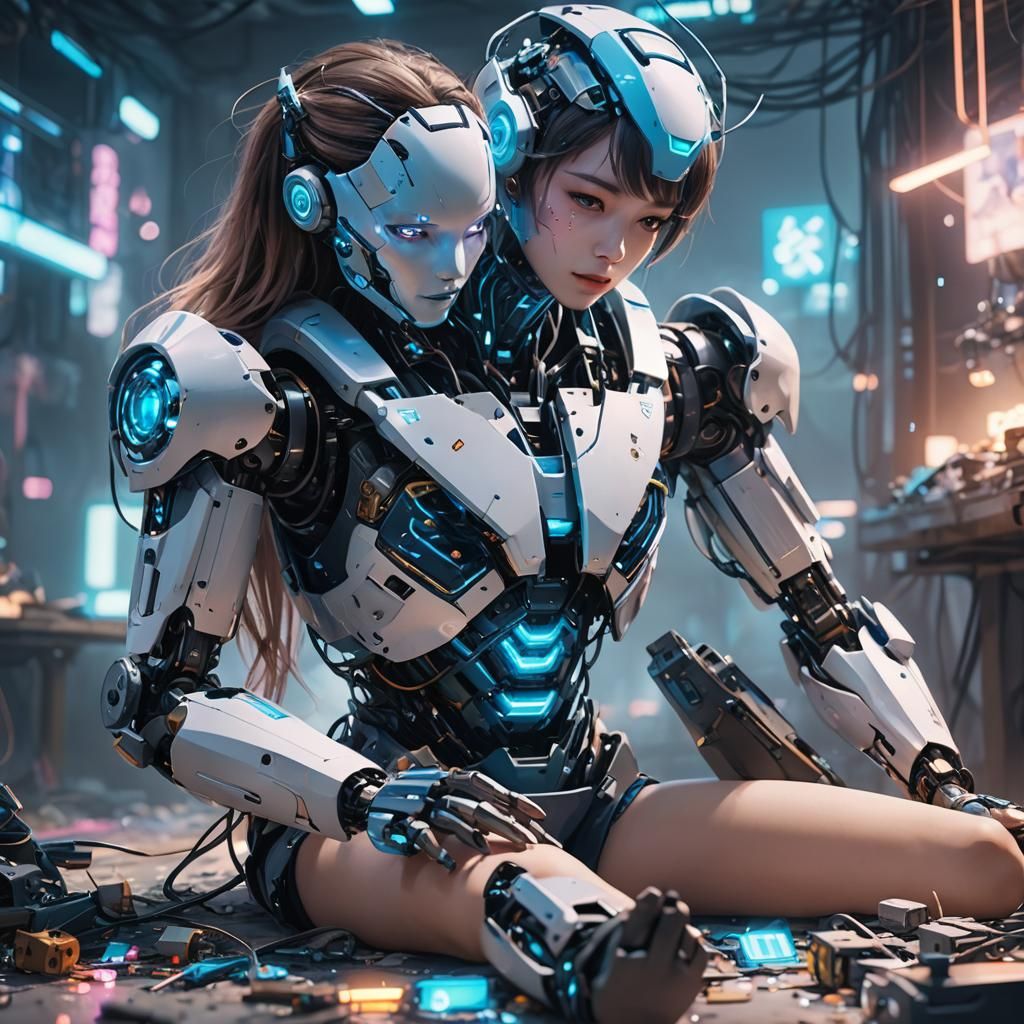 Robot Girl Disassembly: Surreal Digital Anime Art