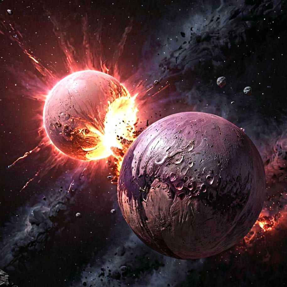 Pluto and Charon Collision: Volcanic Cosmic Spectacle