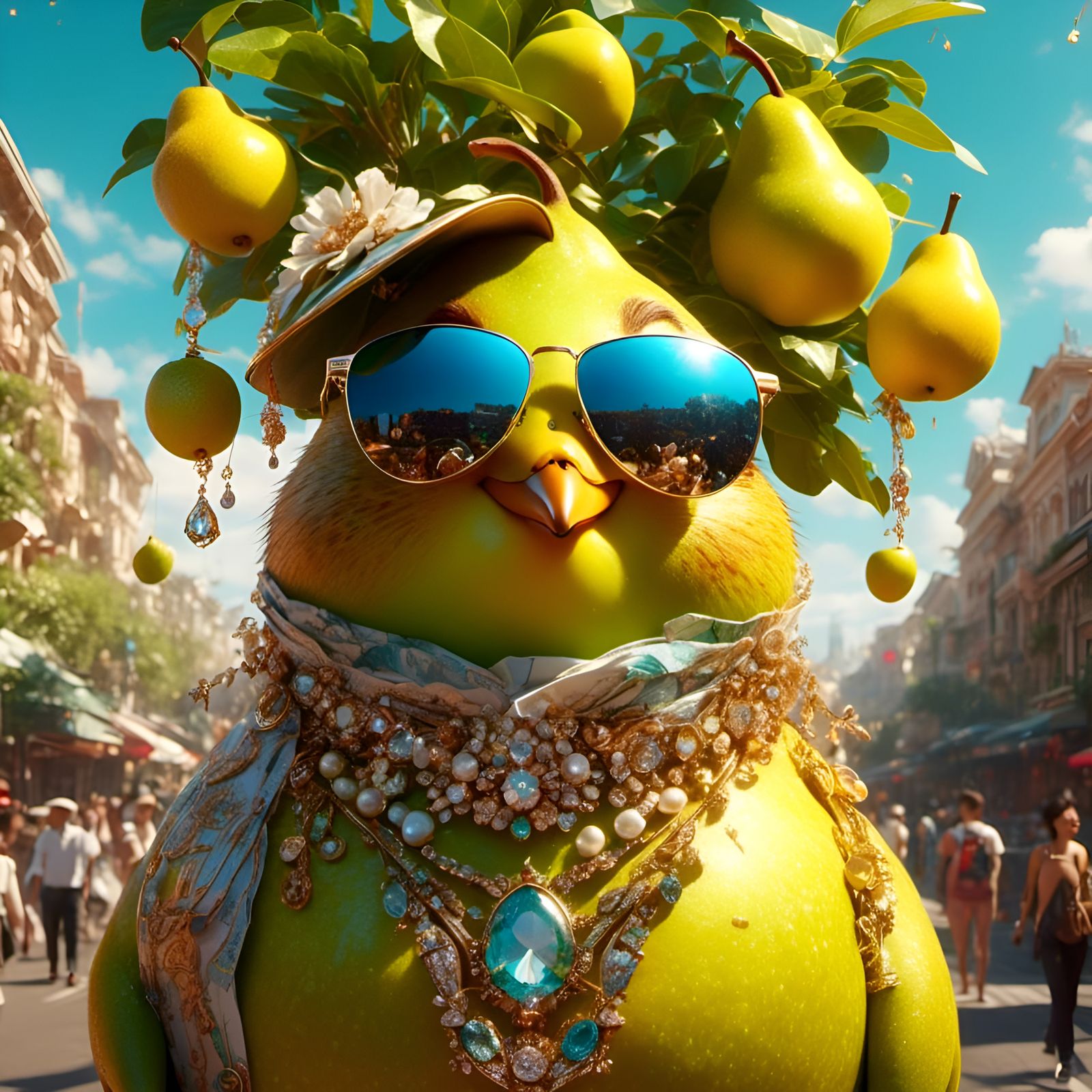 Happy Pear Character Portrait with Jewelry