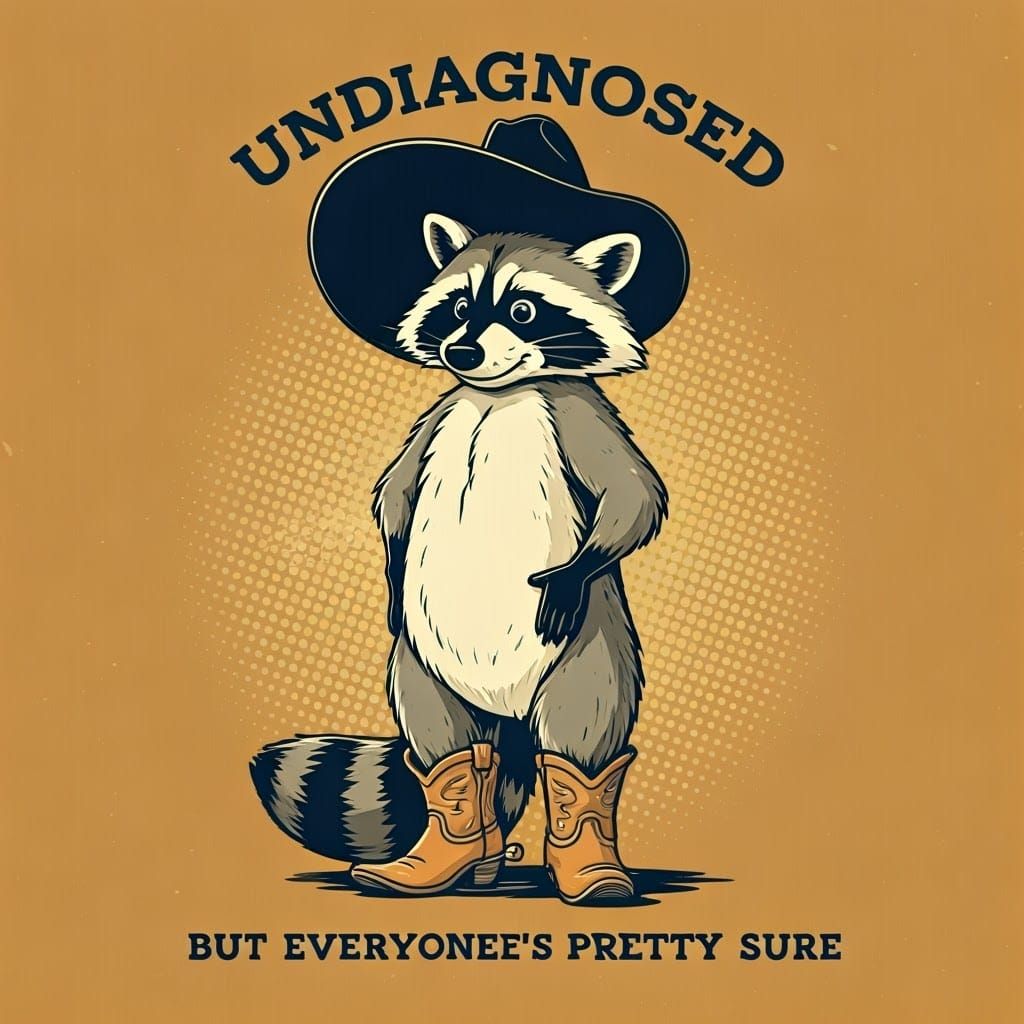Vintage-Style Cartoon Raccoon in Cowboy Hat