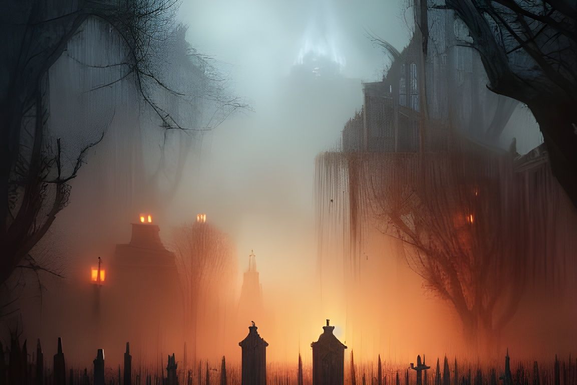 Ghosts Haunt Cemetery: Dark Fantasy Concept Art