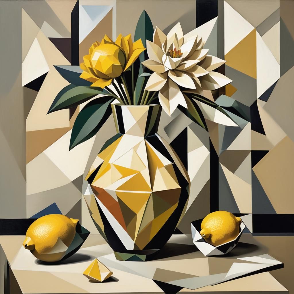 Cubist Flower and Lemon Still Life
