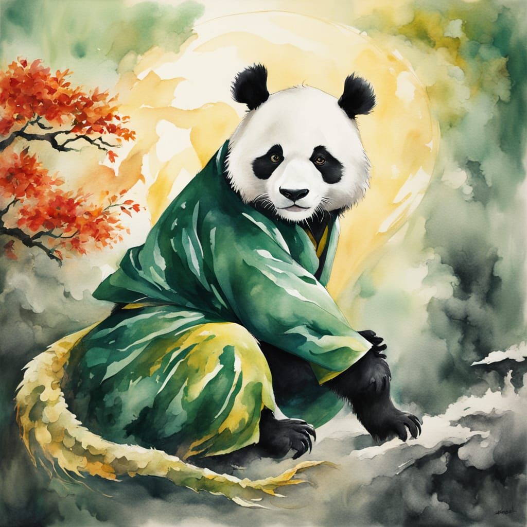 Majestic Green Jade Dragon Engages Panda in Epic Kung Fu Due...