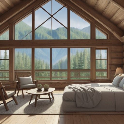 Mountain Home in Watercolor Style