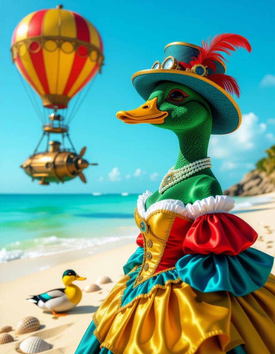 Steampunk Chupacabra Beach Vacation with Duck