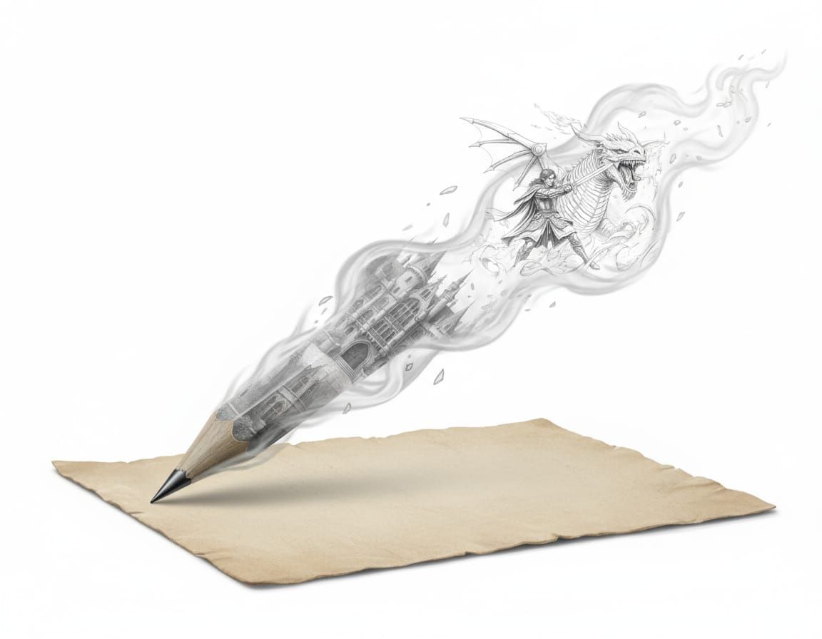 Pencil Transforms into Smoke Over Parchment