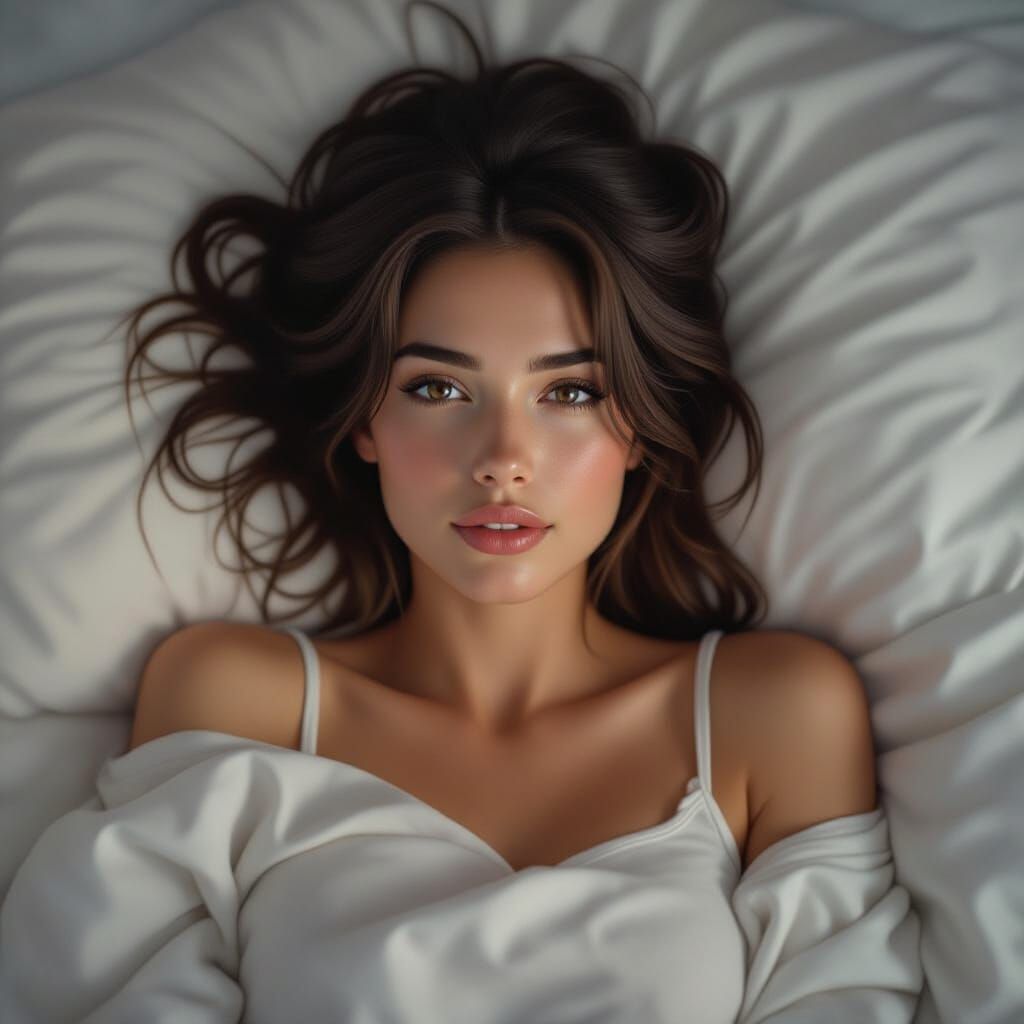 Brunette in Bed: Intimate Soft Focus Portrait