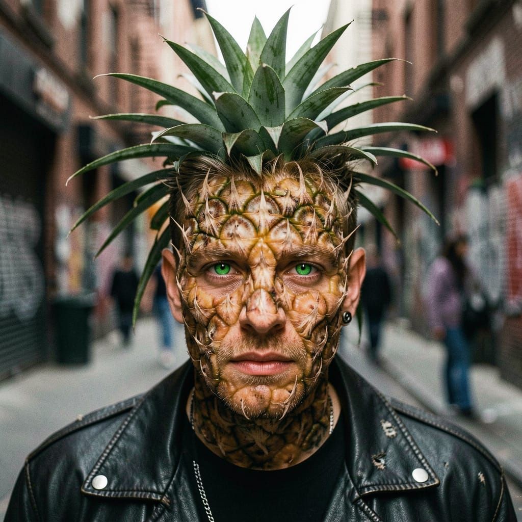 Punk Portrait: Man with Pineapple Skin and Mohawk