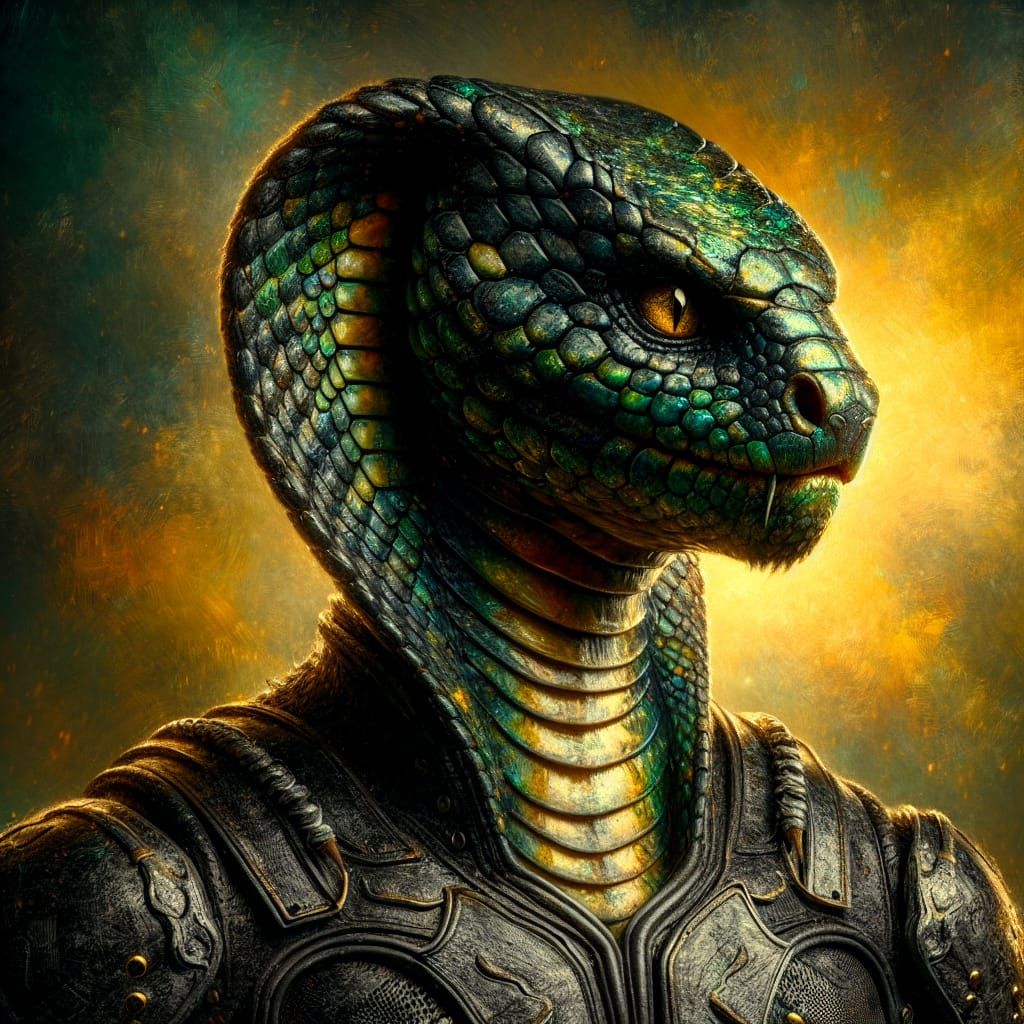 Dark Fantasy Cobra-Humanoid Hybrid in Oil Paint