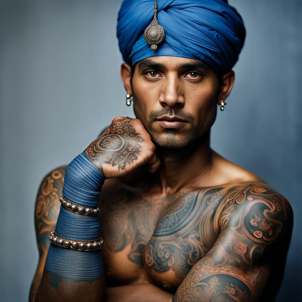 Blue Hindu Goddess Tattoo Sleeve Portrait