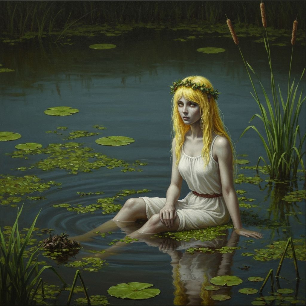 Eerie Rusalka in Hyperrealism Oil Painting Style