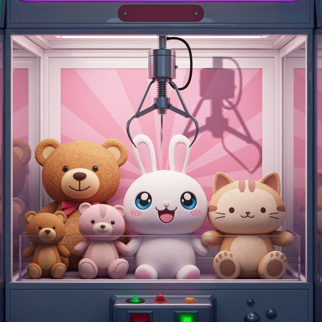 Cute Claw Machine in Bustling Arcade