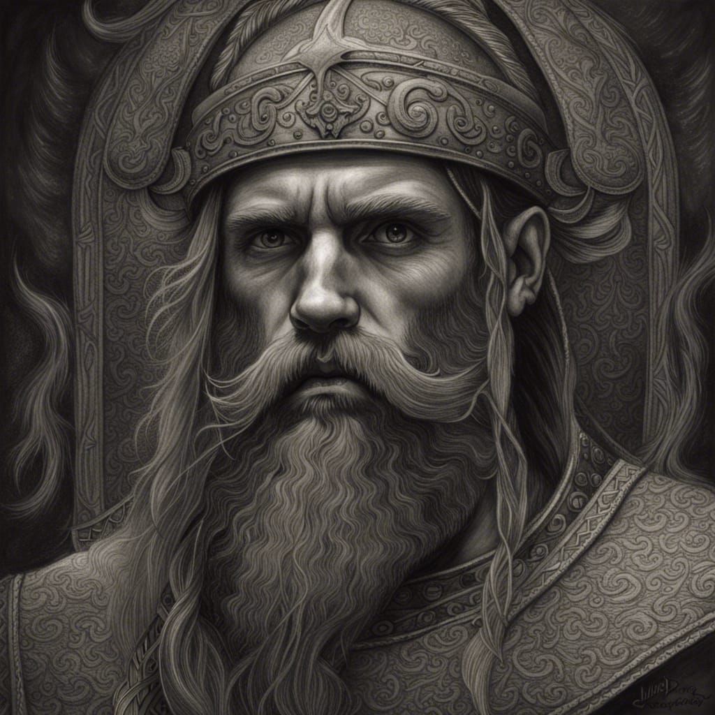 Viking Prince Horror in Charcoal Drawing Style