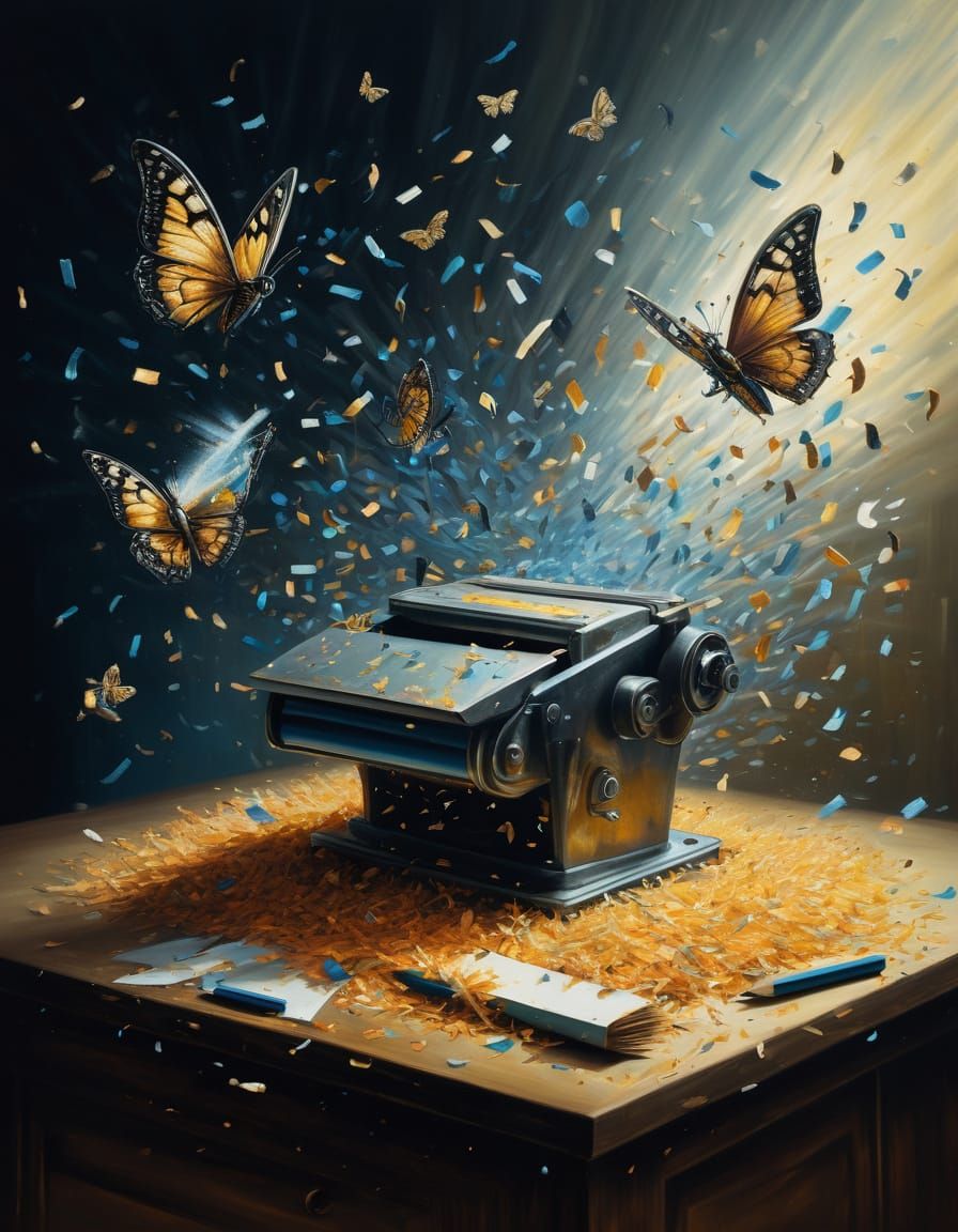 Butterflies Emerge From Pencil Shavings Machine in Surreal S...
