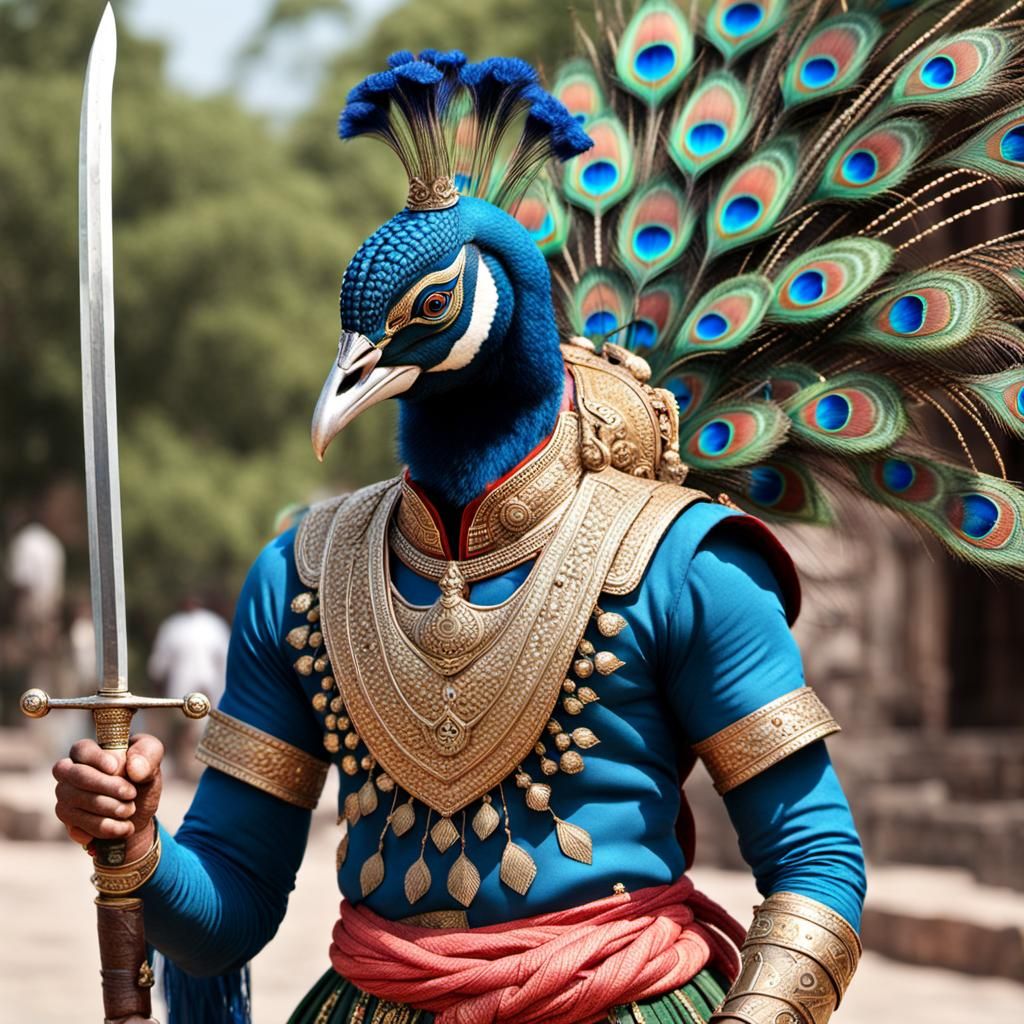Peacock Warrior in Traditional Indian Armor