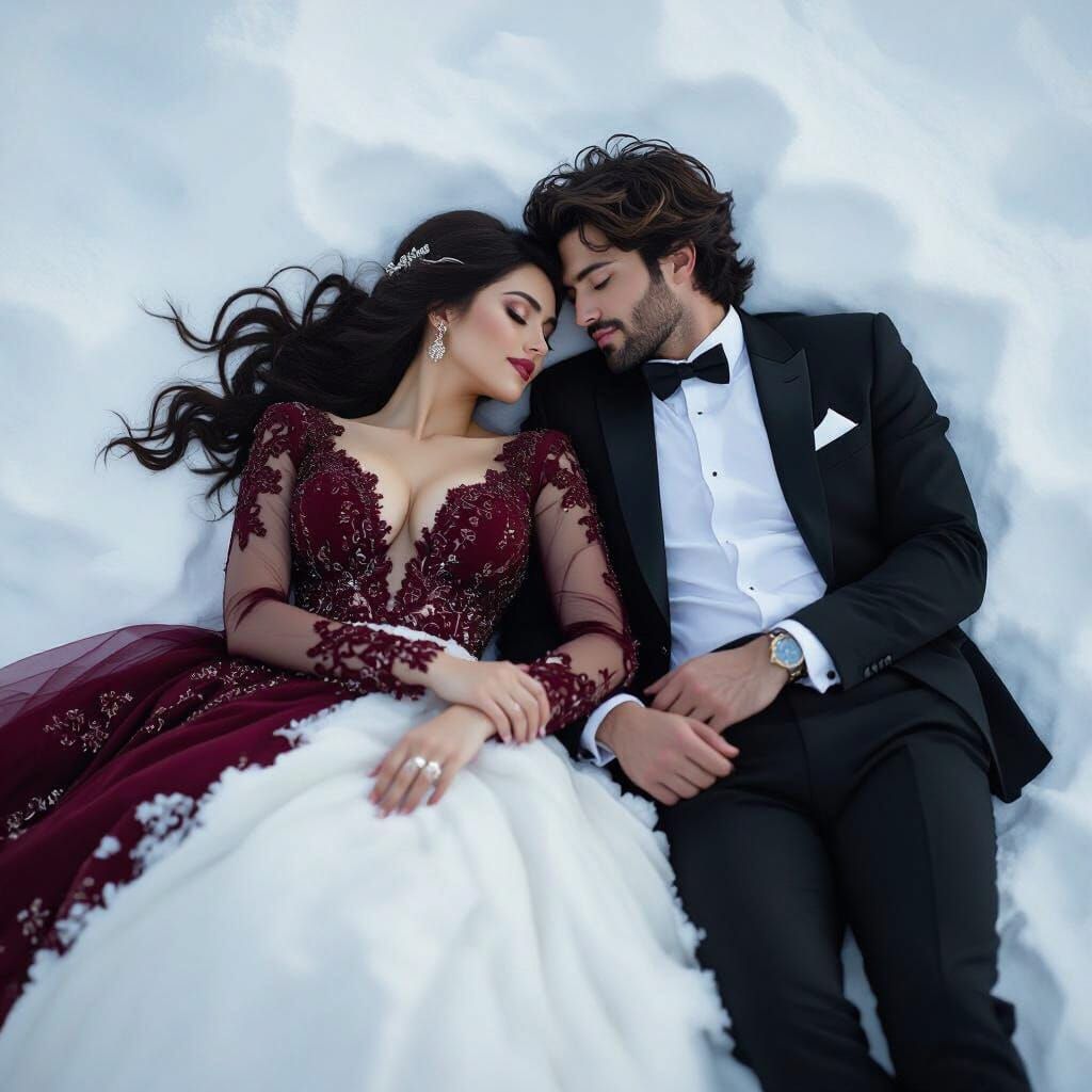 Persian Couple in Snow, Cinematic Hyperrealism