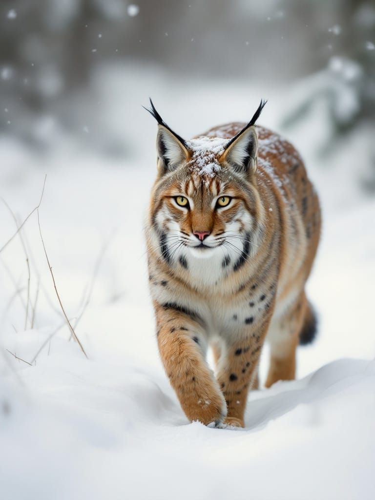 Realistic Winter Landscape with Lynx in Drybrush Style