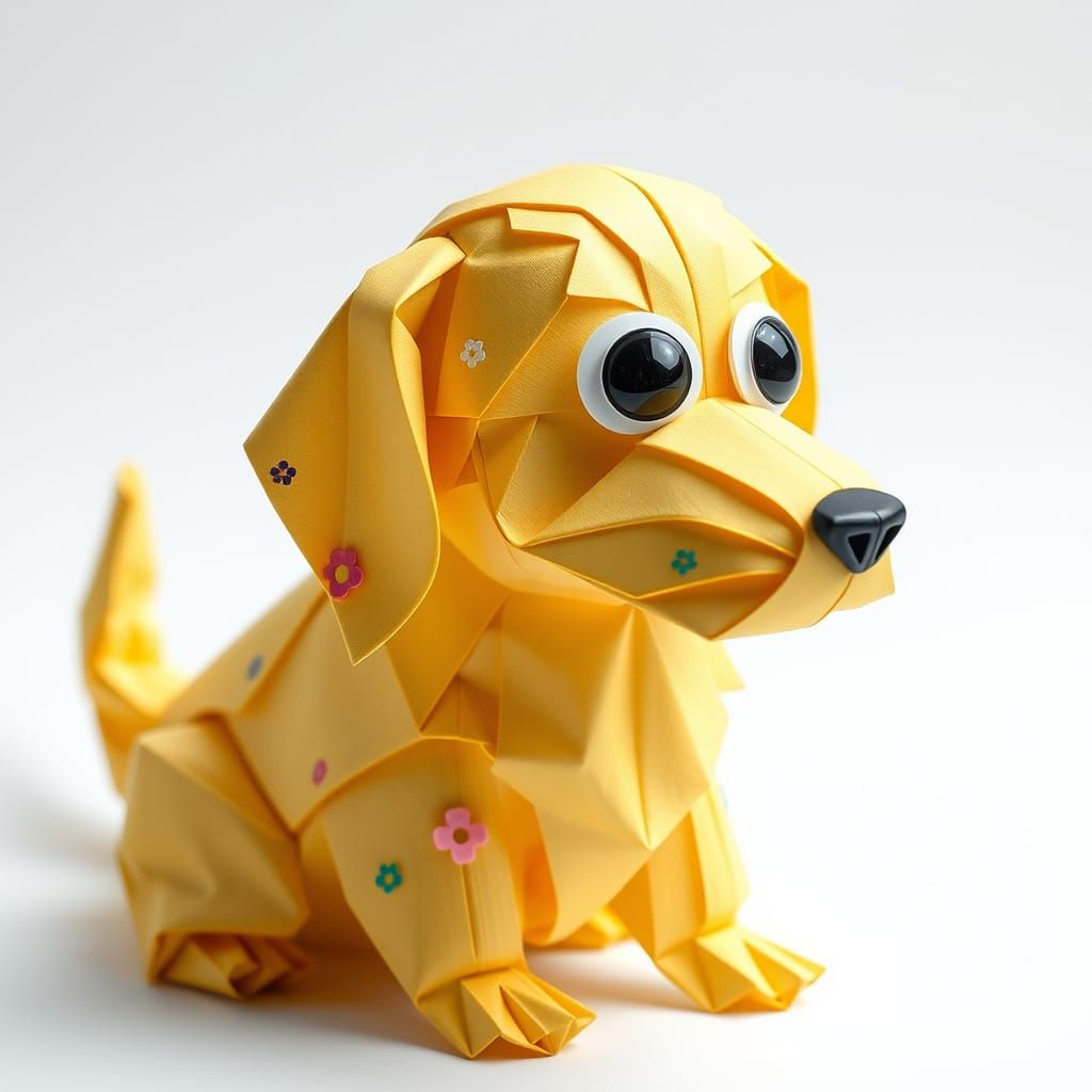 Origami Golden Retriever in Pop Art Style