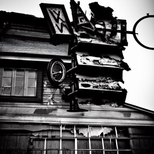 Grainy Black and White Horror Scene with Abandoned Atmospher...