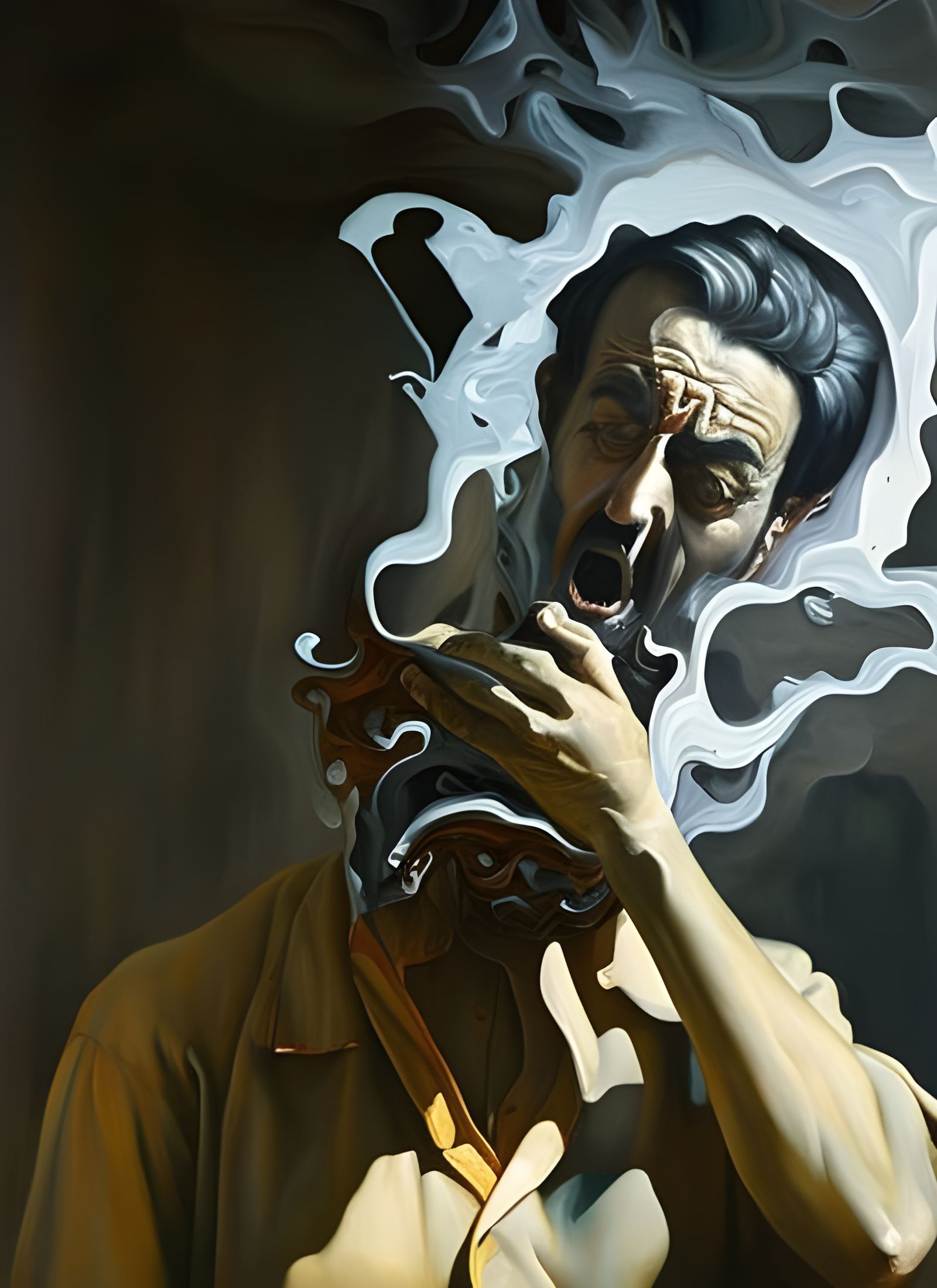 Horrified Man Reacts to Noxious Gas in Oil Painting