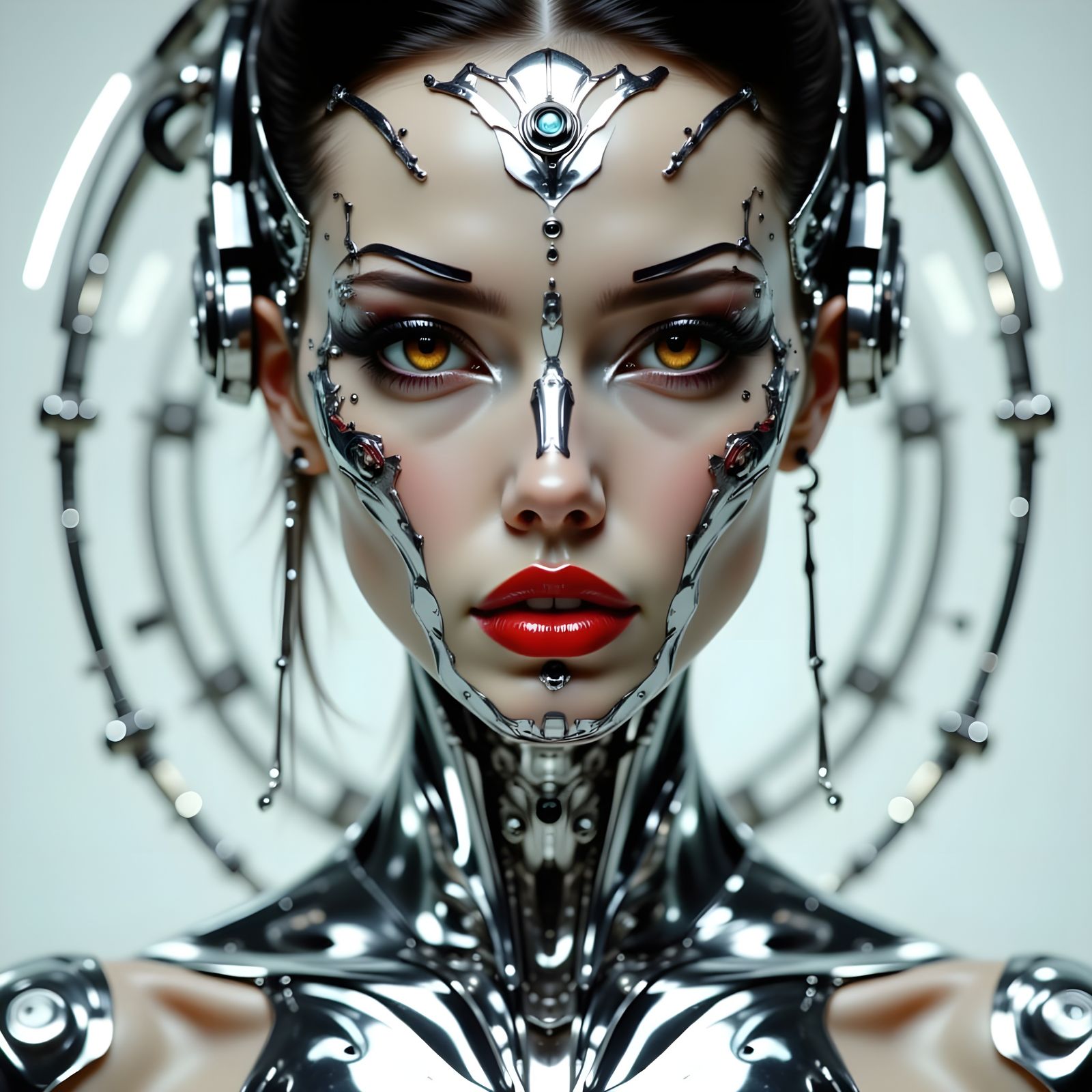 Futuristic Cyborg Portrait in Chrome Armor