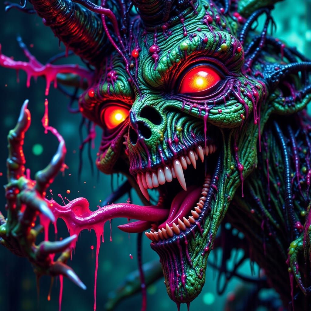 Grotesque Alien Confronts Astronaut in Horror Scene