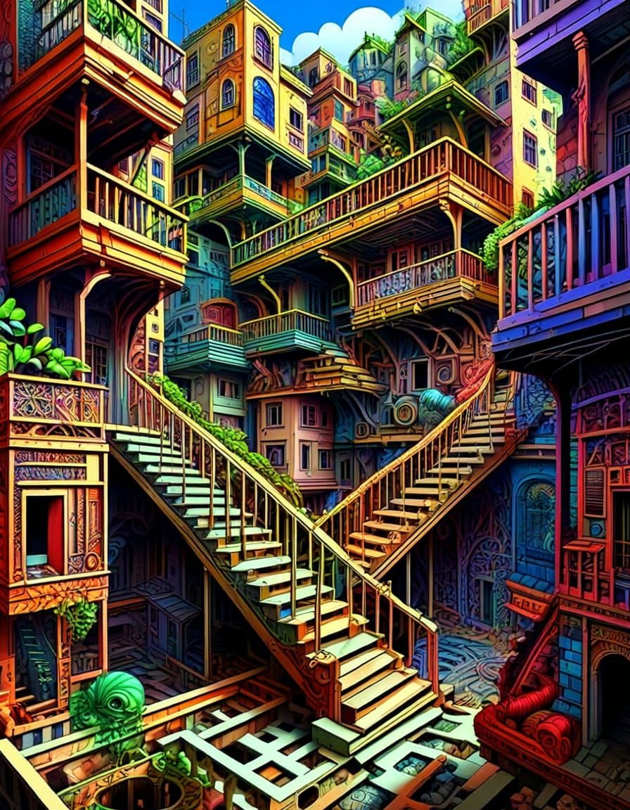 Escher-Inspired Cybercity with Impossible Architecture