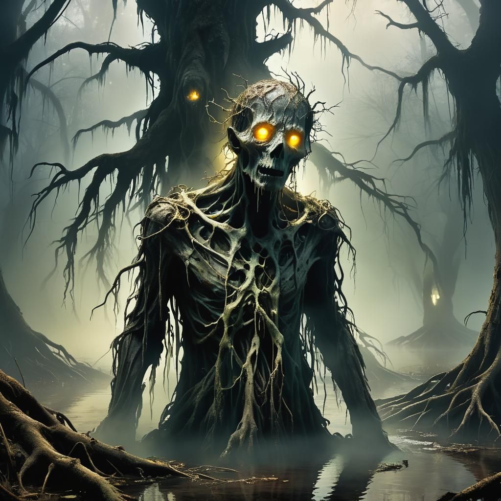 Eerie Ghostly Spirit Emerges from Misty Swamp