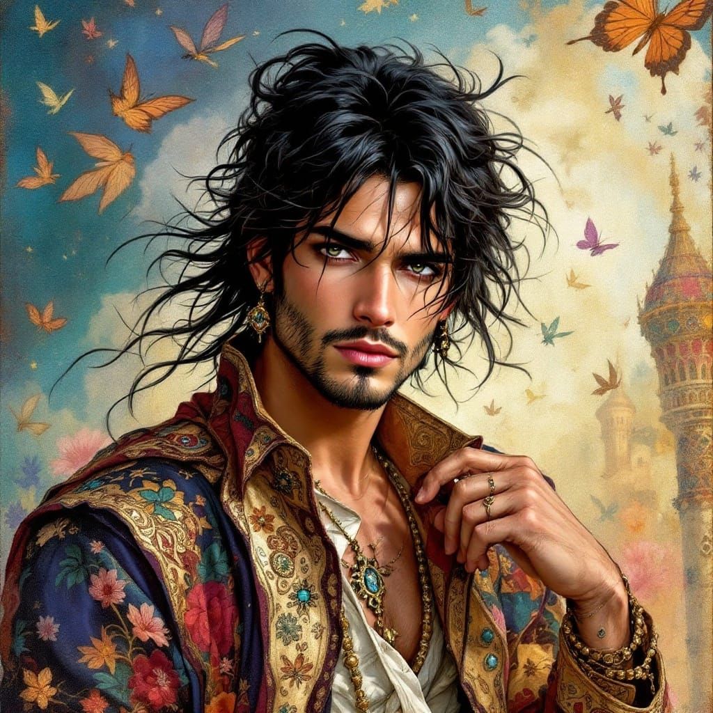 Handsome Gypsy Man in Art Nouveau Style